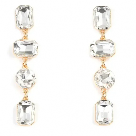 Cosmic Heiress - Gold Frame White Rhinestone Gem Earrings 